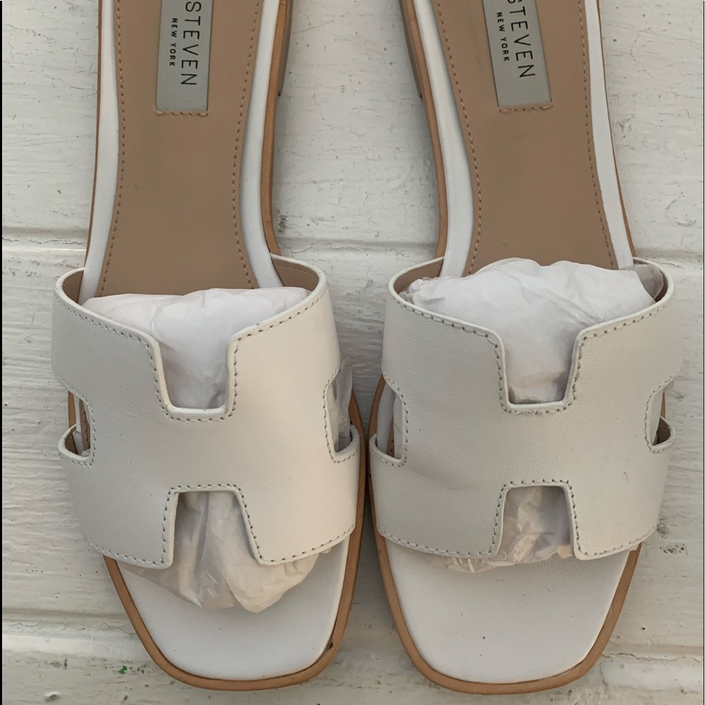 Steve Madden white leather Hadyn slides 8.5